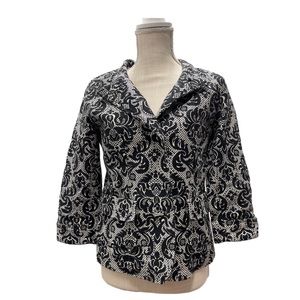 Talbots Cheongsam style Blazer Black White Filigree Size 2 EUC EXC!!